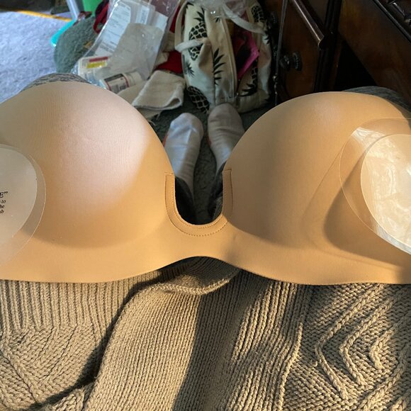 Strapless Invisible Push Up Plunge Bra-stick on~sz DD Nude - Picture 2 of 11